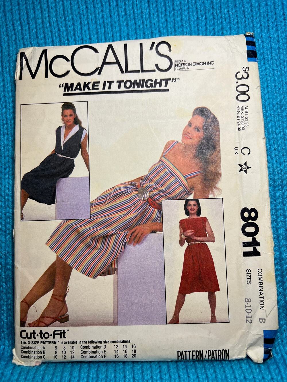 McCalls 8011 Sewing pattern dress apron shirt boatneck 1980s Size 8 10 12